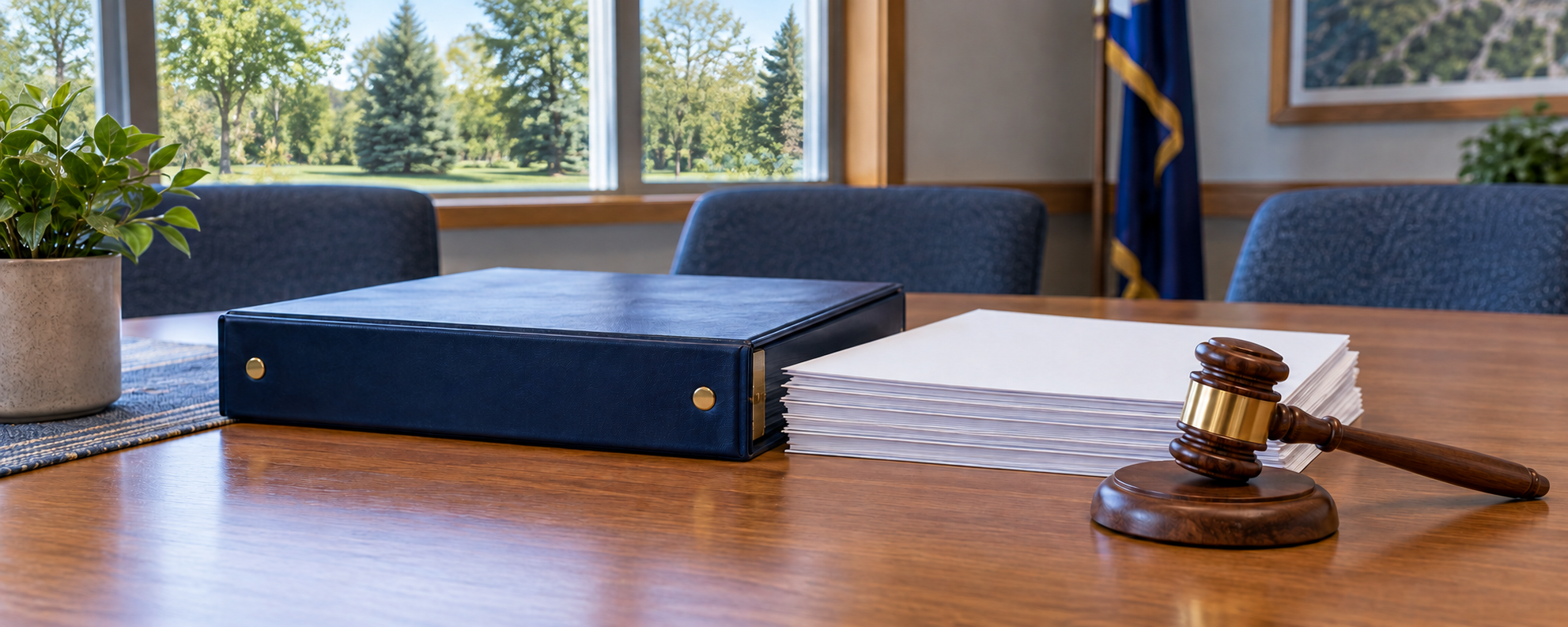 Desk, Gavel & binders